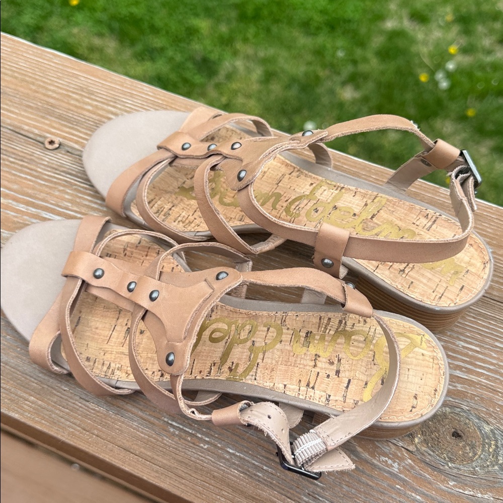 Sam Edelman Angela Natural Low Heel Summer Sandals Tan / Nude Size 8 - Picture 7 of 9
